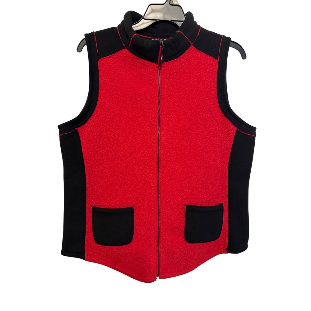 Susan‎ Graver Weekend Womens Red Black Full Zip Fleece Vest Mock Neck Large